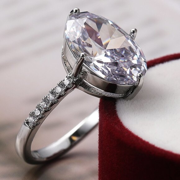 🌸925 Silver Crystal Pure Oval Thin Anillos Dainty Fashion Ring for Women, K816 - Picture 2 of 8